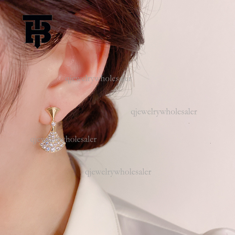 TB BHULAMTE Designer Full Diamond Fan-shaped Earrings S925 Silver Needle Luxurious Elegant Temperament Small Skirt Earrings Exquisite Shiny Women'