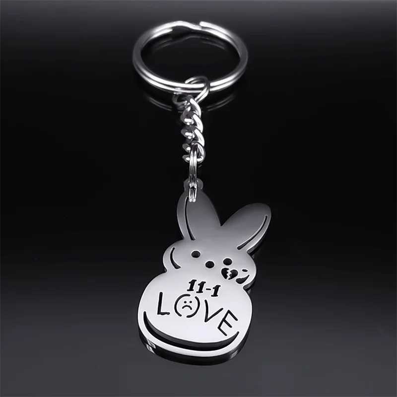 Stainless steel metal keychain Lil Peep Love Rabbit Sad for Love Silver Color Keyring for Women Simple Jewelry Gift 3624S08 W250411