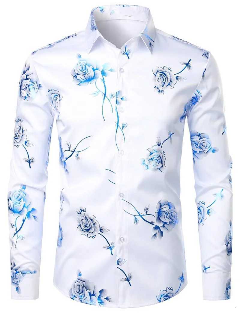 2024 Mens Floral Long Sleeve Shirt Mens Casual All-match Fashion Street Mens Shirt Lapel Single-breasted Long Sleeve Top K251110