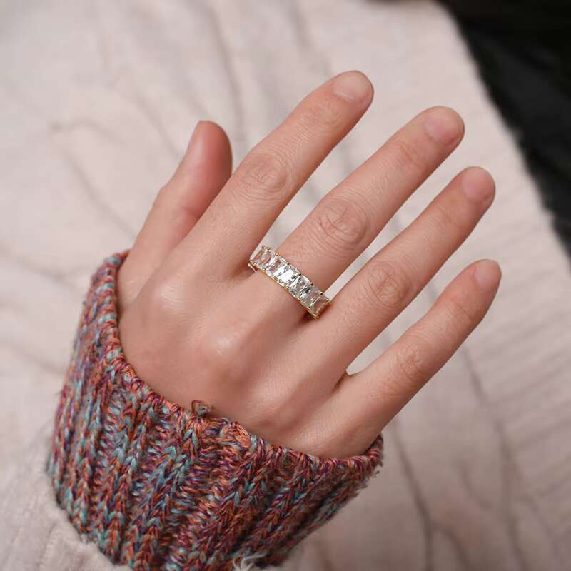 Fine Engagement Jewelry 925 Sterling Silver Emerald Cut 6.5mm VVS Moissanite Diamond Wedding Band Ring for Women Men