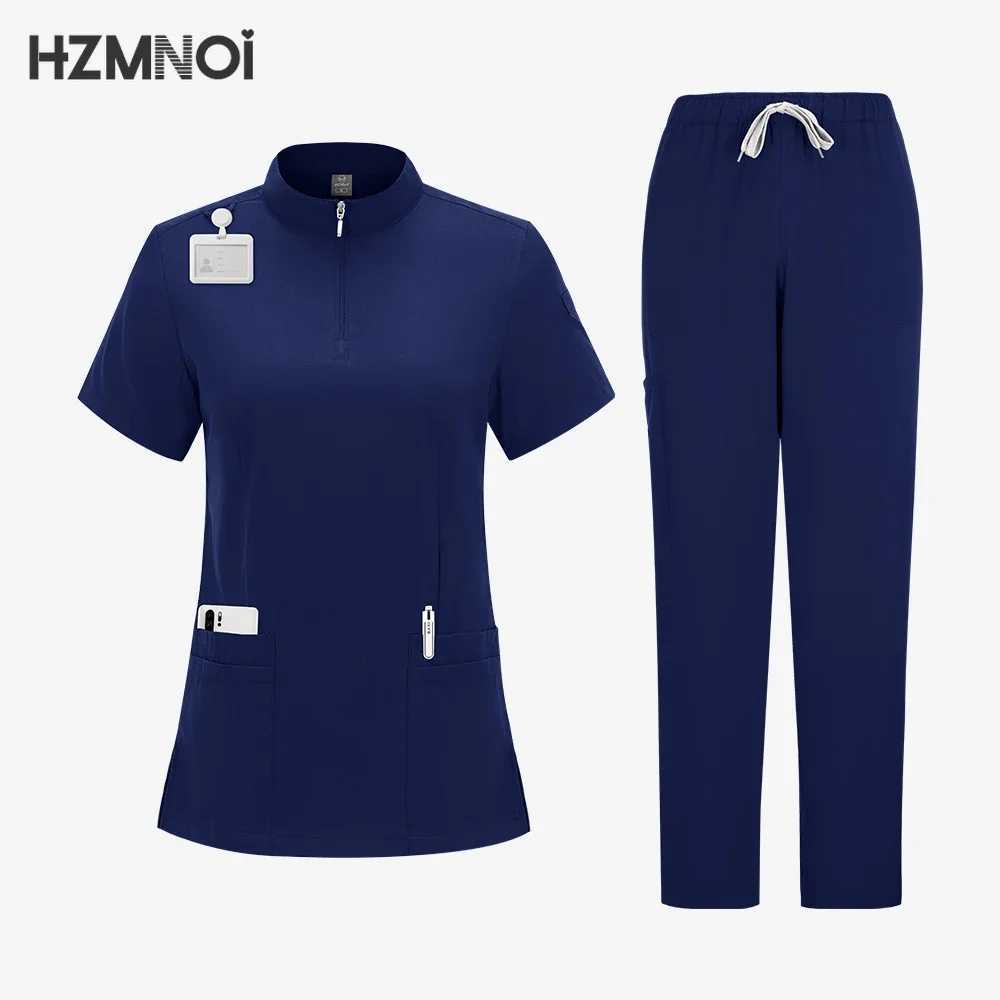 Women Medical Uniforms Elastic Scrubs Sets Hospital Surgical Workwear Short Slve Top Pants Nursing Accessories Doctors Clothes X2504101