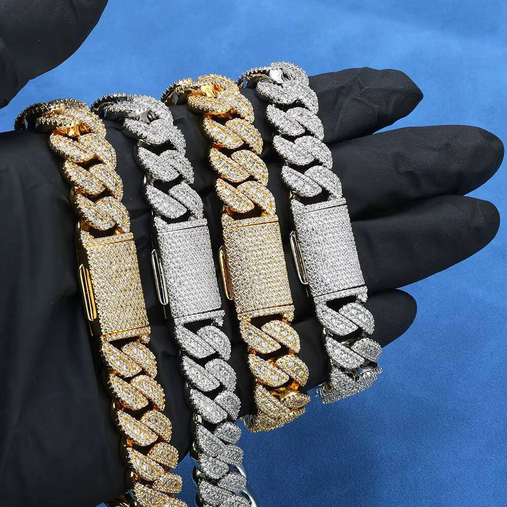 NUOYA Hip Hop Fine Jewelry 14mm Cuban Link Bracelet Iced Out VVS Moissanite 925 Silver Miami Chain Luxury