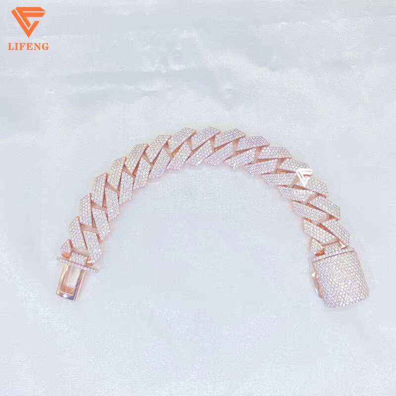 20mm 4 Row VVS Moissanite Diamond Hip Hop Cuban Link Chain Bracelet for Men Sterling Silver 925 Rose Gold Plated Bracelet