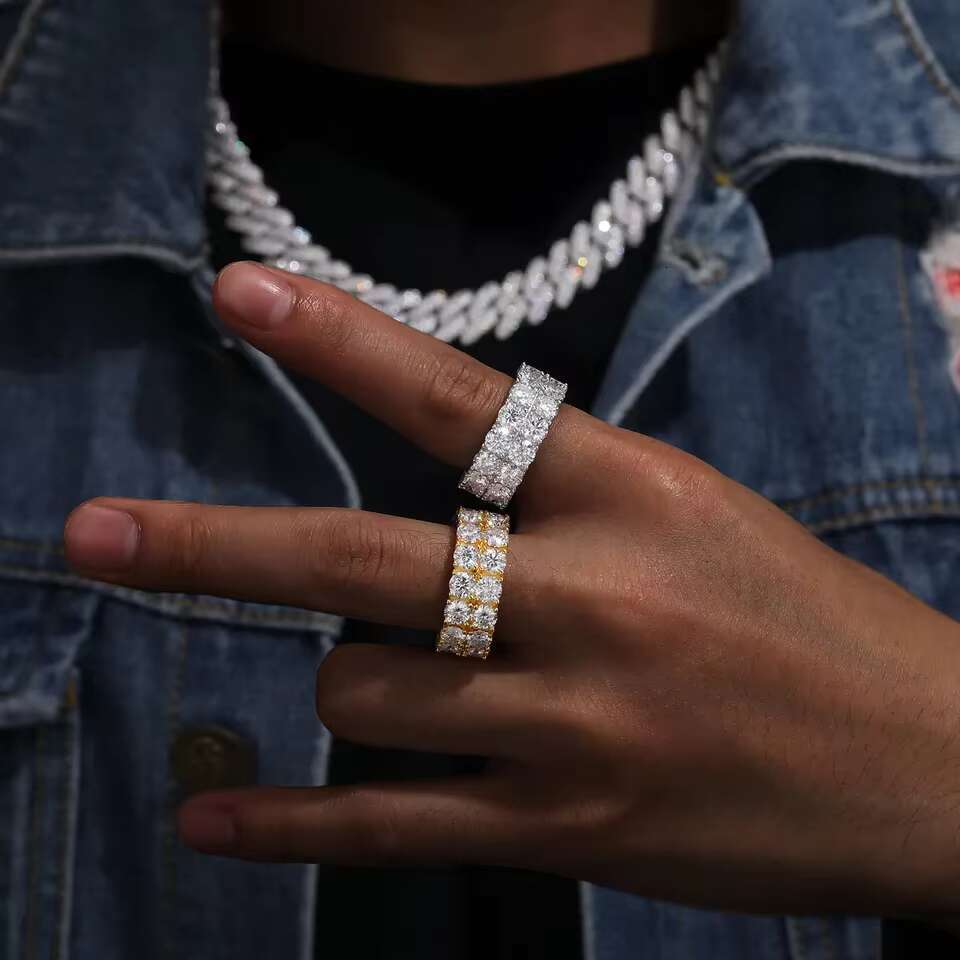 Luxury 2 Rows Moissanite Ring Pass Diamond Tester 925 Sterling Silver Shiny Fashion Jewelry Rings Moissanite Ring Men