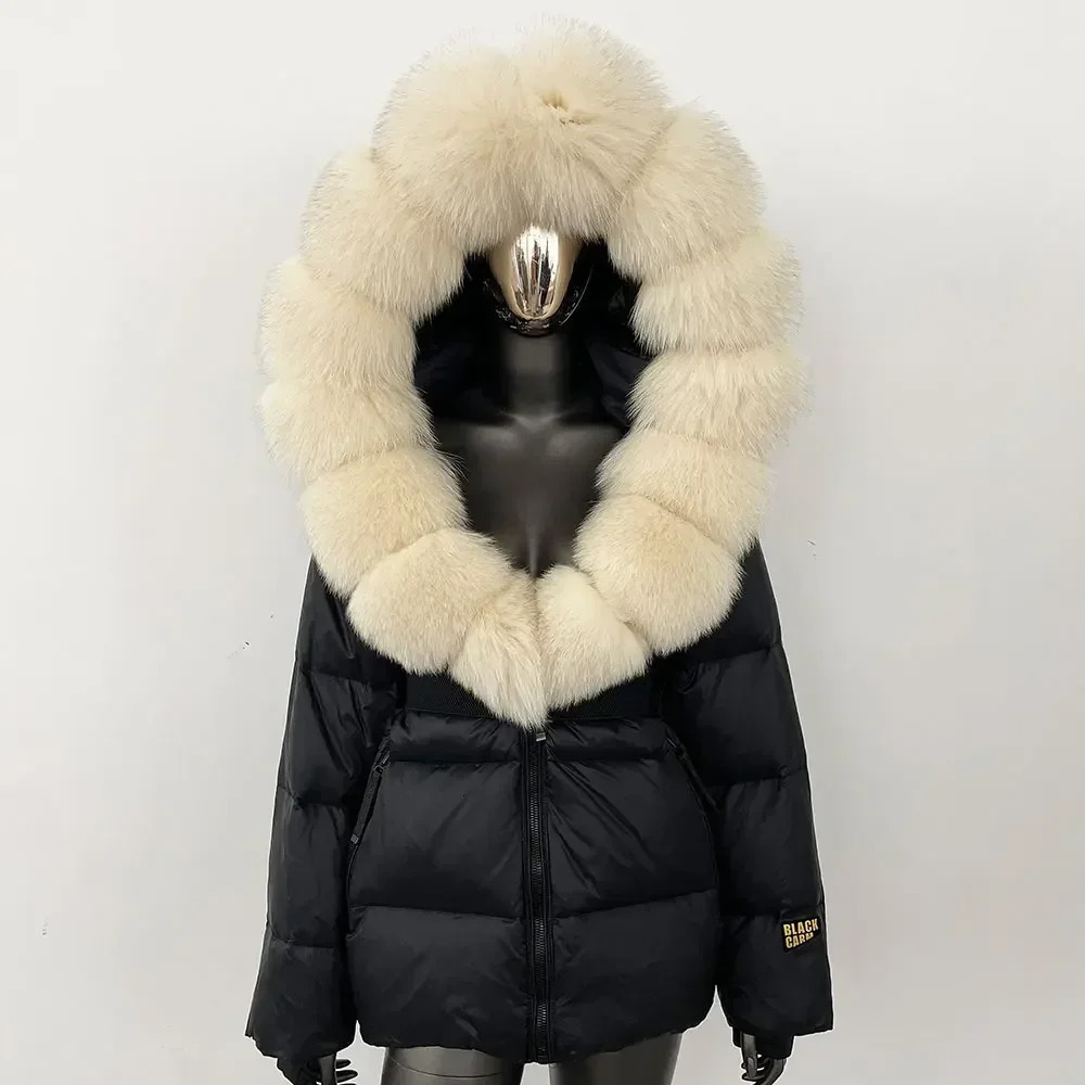 Down Coat Women Winter Real Natural Fur Collar Thick Warm Puffer Jacket Hooded Detachable Outerwear Fashion 251104