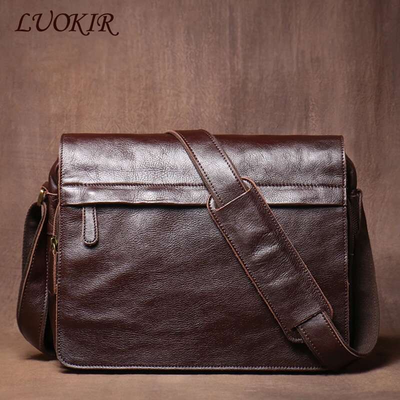 Women's Bags LUOKIR Classic Flap Messenger Casual Real Leather Shoulder Bag Men's Briefcase Crossbody Computer For 13 Inch Laptop