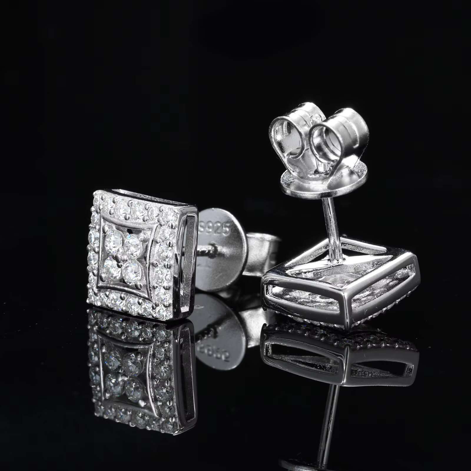 High Quality Fashion Jewelry Women New Arrival 925 Sterling Silver Square Stud Earrings VVS D Moissanite Diamond Earrings