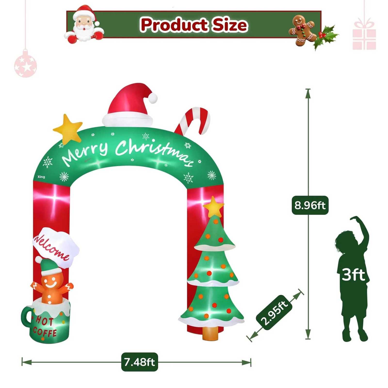 Christmas 27M/885FT Inflatable Christmas Tree and Little Gingerbread Man Christmas Arch Built-in LED Lights Outdoor Holiday Party Adorn Y251111