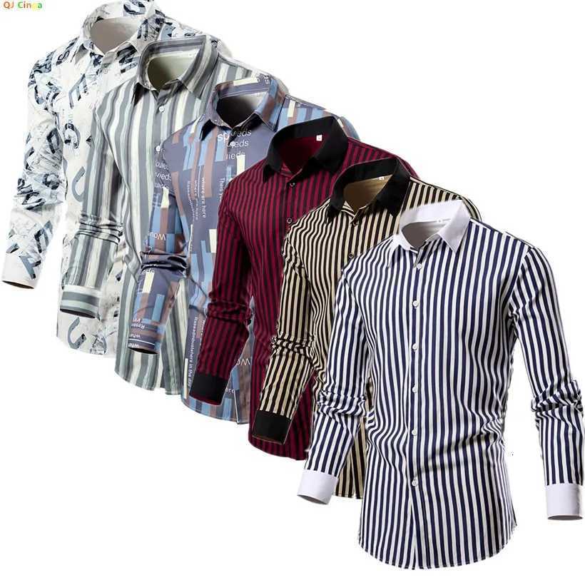 Mens Classic Vertical Stripe Long Sleeve Shirt Single Breasted Lapel Shirts White Red Khaki Available European Size S-XXL K251110