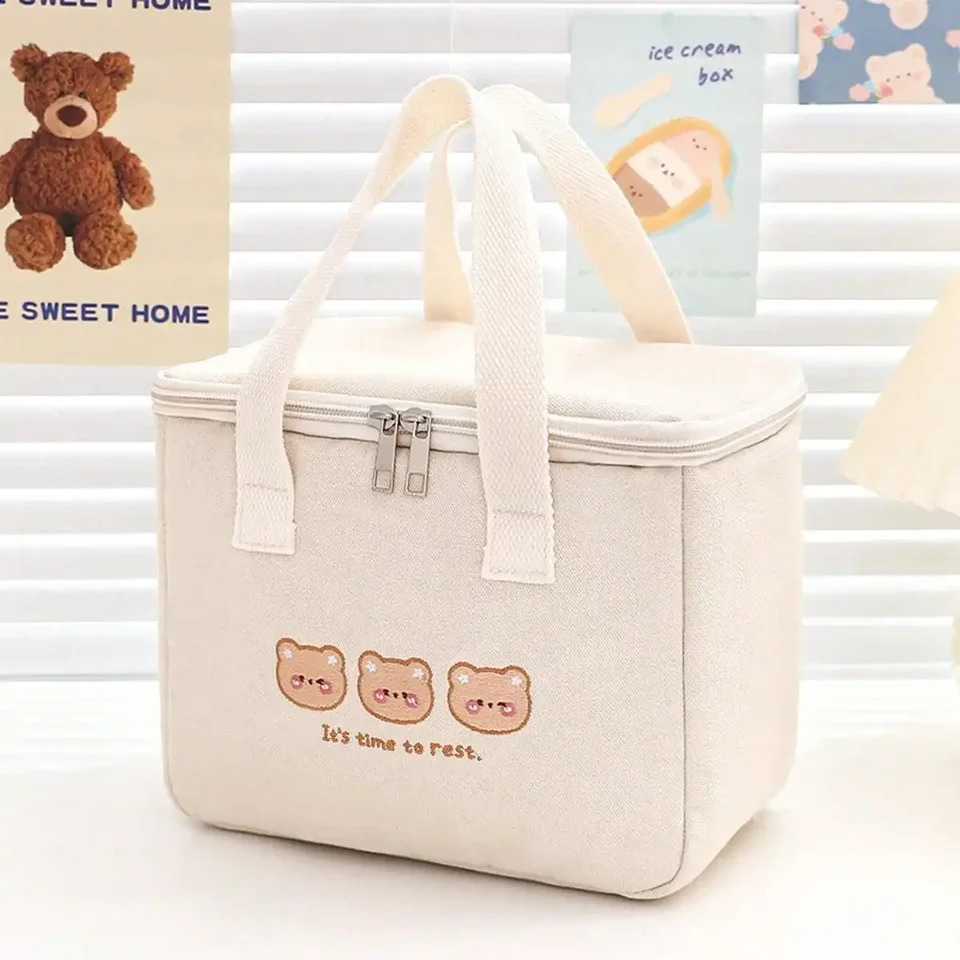 1 piece - Handheld insulated bag student brings their own lunch box office lunch bag thick handbag 250410