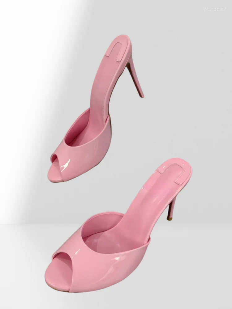 Slippers Spring Pink Sweet High Heels Peep Toe Thin Sole Slip On Casual Sexy Sandals Comfortable Dress Women's Shoes