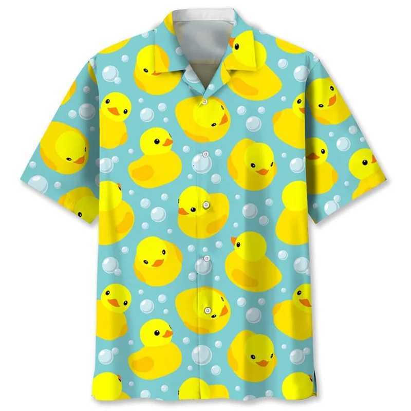 Cartoon Duck Pattern Hawaiian Shirt For Men Summer 3d Printed Animal Shirts Women Street Short Sleeves Lapel Loose Button Blouse K251110
