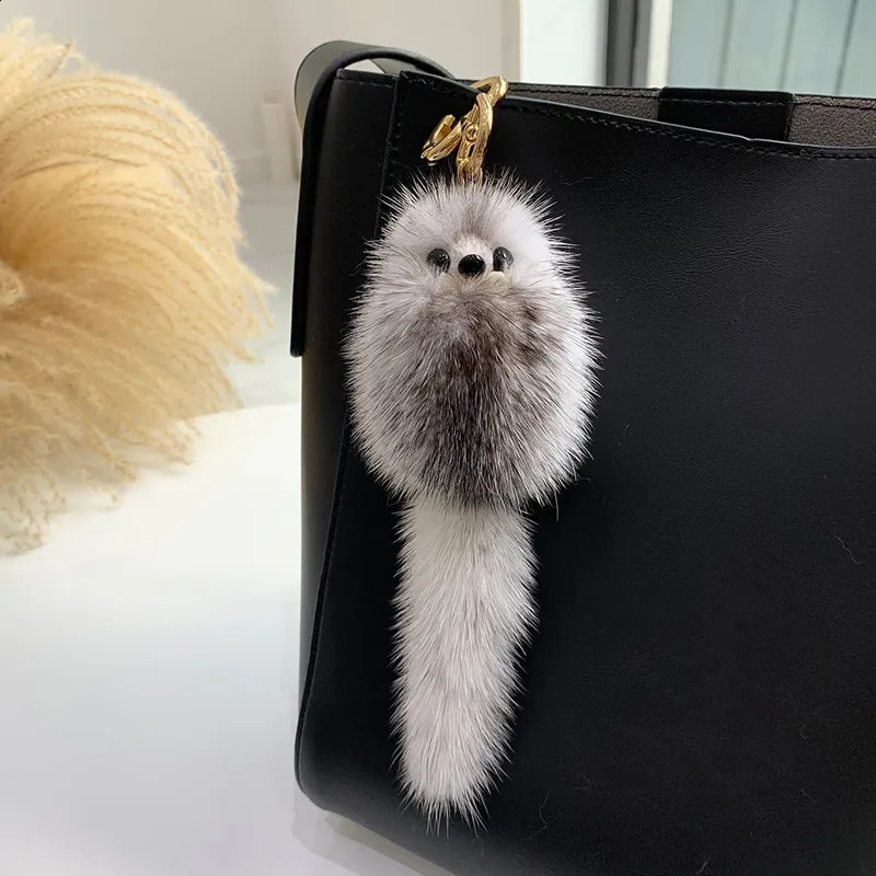 real mink keychain soft and cute fox toy womens handbag decoration pendant car key ring fox tail pavilion gift accessories 250409