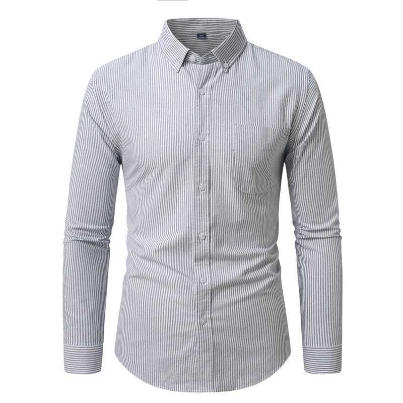 Mens hard-wearing high-quality cotton shirts long-sleeved shirts solid color and striped shirts K251110