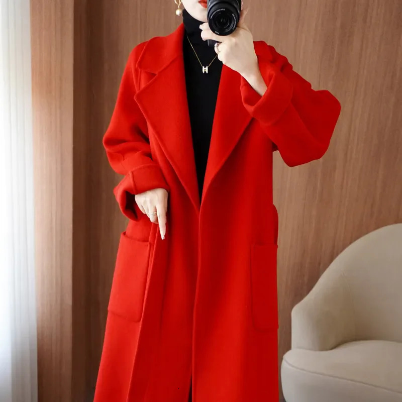 100 Pure Wool DoubleSided Cashmere Coat Women Autumn And Winter High Grade MiddleAged Woolen Female Loose Outerwear B573 251104