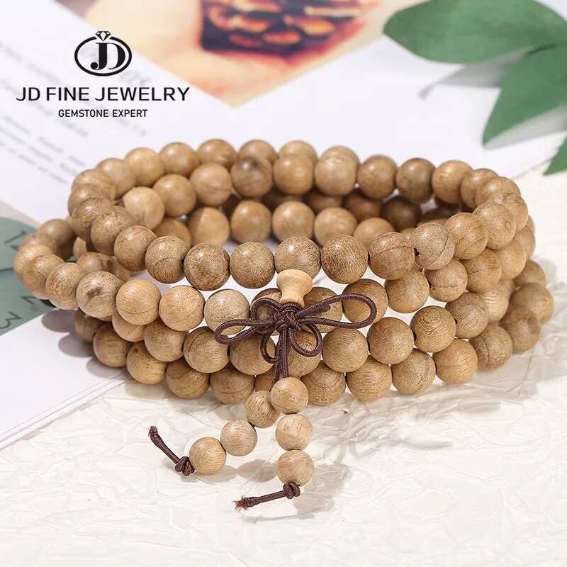JD Natural Light Golden Silk Sandalwood Buddha Bead Multilayer Bracelet Women Men Mala Prayer Hand String Meditation Jewelry