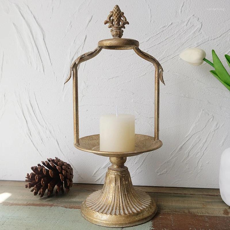 Candle Holders 1pc Antique Vintage Party Wedding Church Themed Metal Holder With Storage Tray Candlestick Display Stand H260310