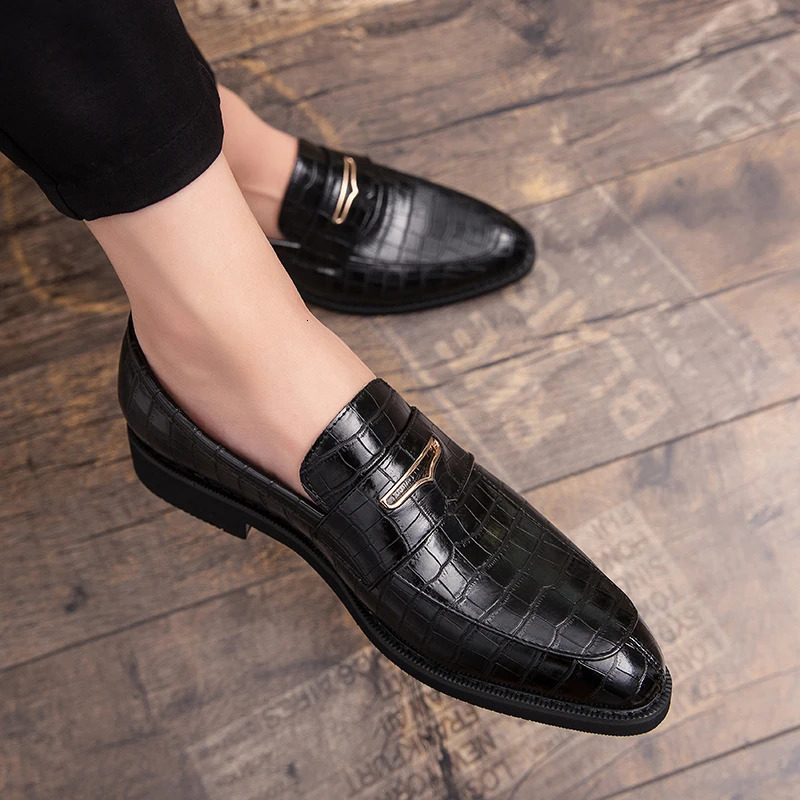 Classic Pattern Business Flat Shoes Men Formal Dress Leather Shoes Mens Loafers Wedding Party Shoes 251106