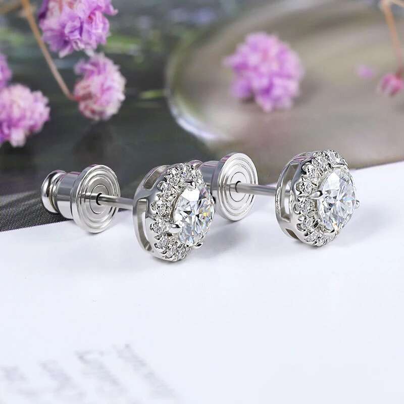 Full Moissanite D Color VVS Diamond Womens Earrings 925 Silver Plated 18K White Gold Fine Jewelry Earrings for Men Women