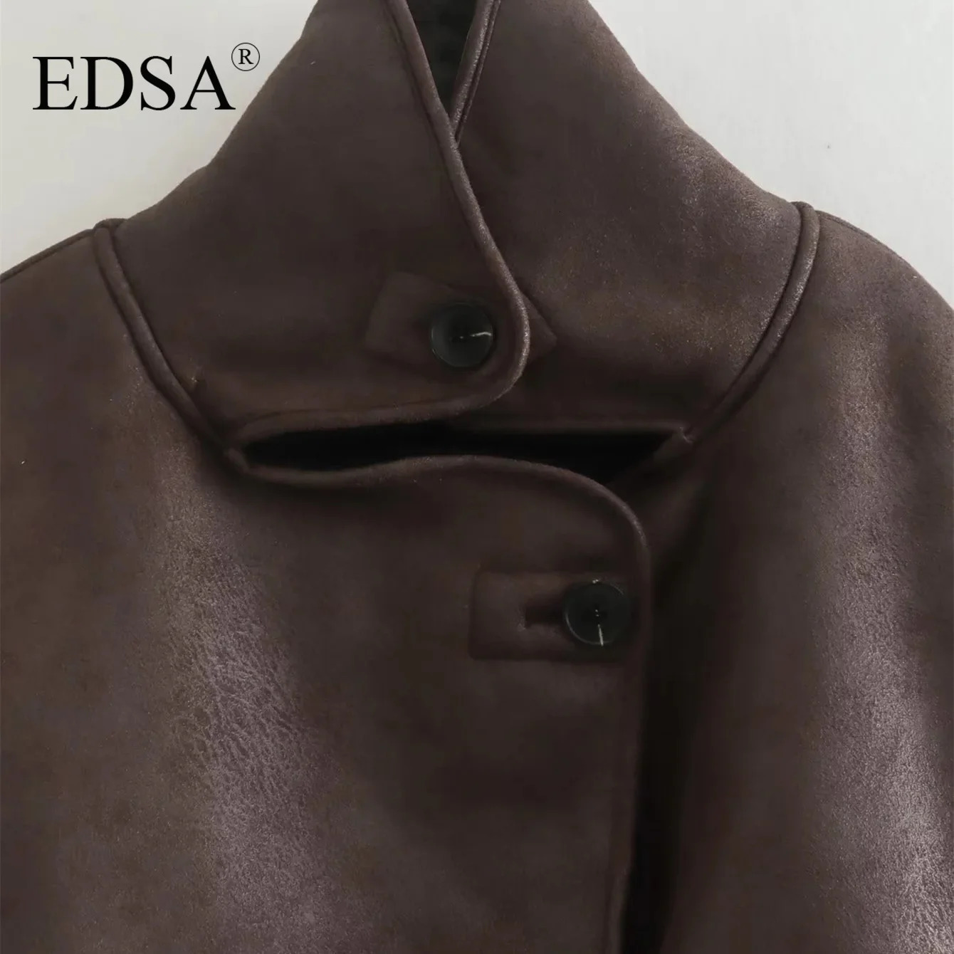 EDSA Woman Thick Faux Leather Jackets for Women Autumn Winter Warm Wool Blends Coats Plush Double-sided Jacket Pocket Jacket 251105