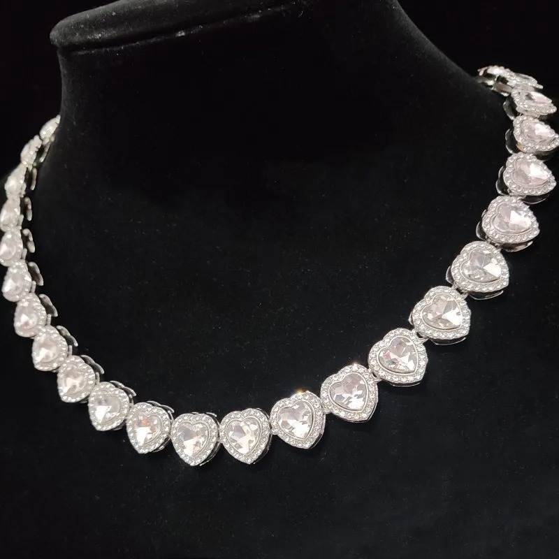 Mens and Womens Hip Hop Chain Necklace 13mm Wide Heart Chain Hip Hop Ice Sparkling Necklace Fashion Jewelry Gift 250408