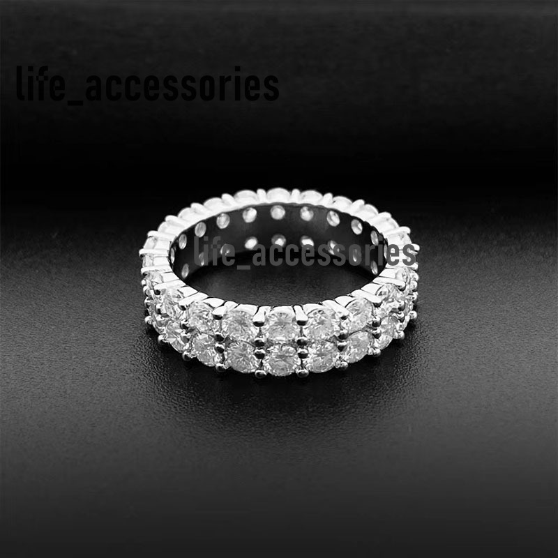 S925 Silver Double Row Vvs Moissanite Ring Men and Women Moissanite Silver Ring Ins Fashion Jewelry Ring