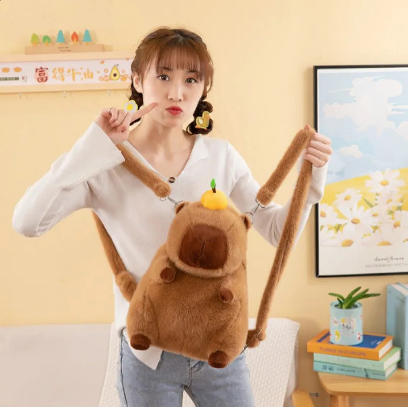 Capybara Plush Backpack Kawaii Fashion Plushie Doll Fur Bag Childrens Bag Shoulder Bag Mini Knapsack Bags Gifts For Girlfriend 250407