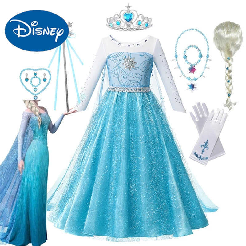 Disney 2024 Frozen Elsa Snow Queen Dress Girl Princess Dress Role Playing Costume Childrens Ball Dress Halloween Birthday Party Vest 4-10YXJ250411