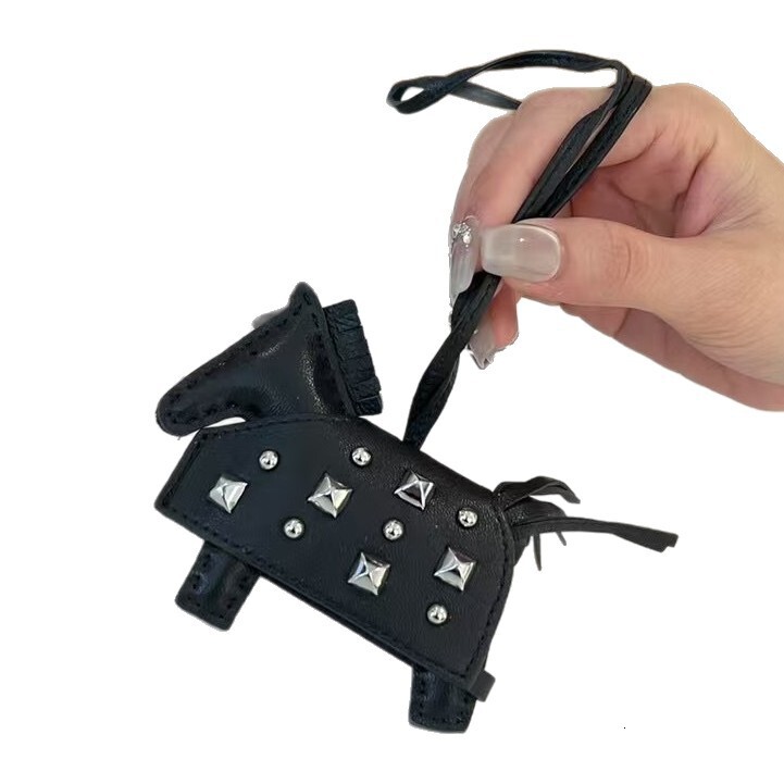 designer bag charm h home pony car hanging ornament keychain sheepskin genuine leather new rivet war horse bag pendant