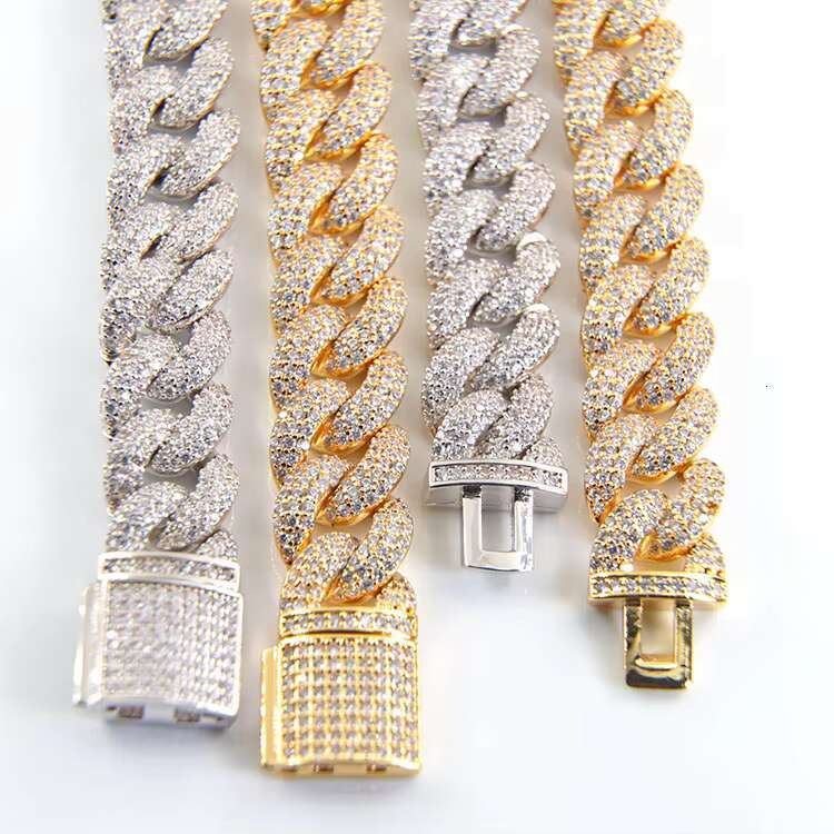 Ice Out New Design 15mm Hip Hop Style Shiny VVS Moissanite Diamond Cuban Link Necklace Bracelet Men