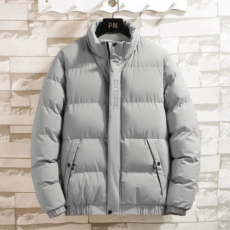 Winter Mens Padded Jacket Cotton-Padded Solid Color Stand Collar Zip-up Outerwear Casual Style Regular Fit 251106