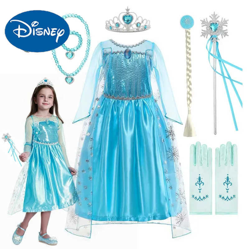 Disney Girl Elsa Princess Dress Long Sleeve Childrens Birthday Role Play Snow Queen Costume Fancy 2025 Carnival Dress up Party CostumeXJ250411