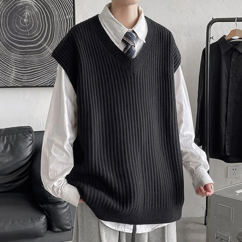 Mens V Neck Sweater 2025 Autumn Winter y Knit Vest Trendy College Style Cardigan Outerwear Plus Size 251104