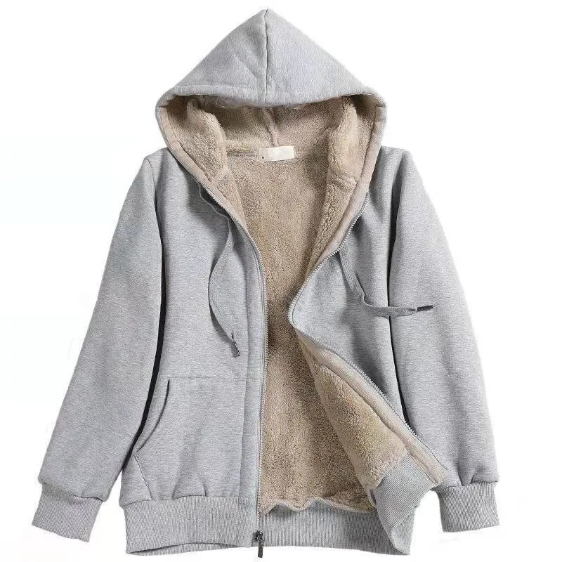 European American Clothing Winter Lambswool Hooded Loose Sweatshirt Womens Plush Jacket 251106