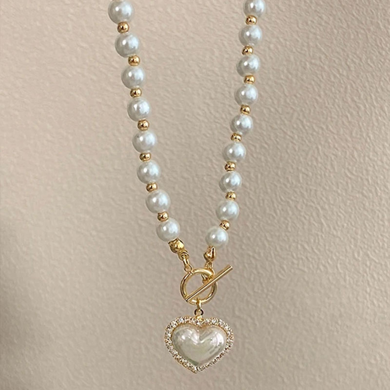 Elegant Pearl Necklace For Women Heart Pendant Necklaces Luxury Imitation Pearls Chain Necklaces Korean Jewelry Girls Gifts
