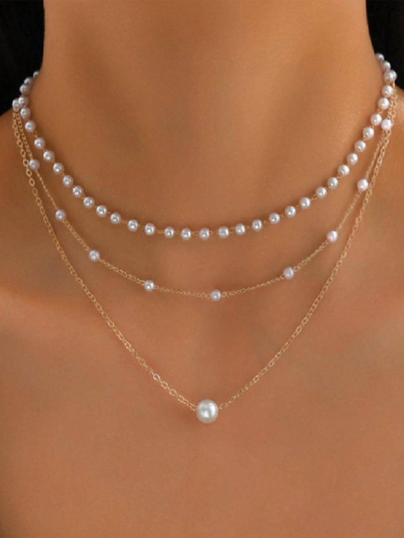Ladies' Fashion Necklace Pearl Stacked Necklace