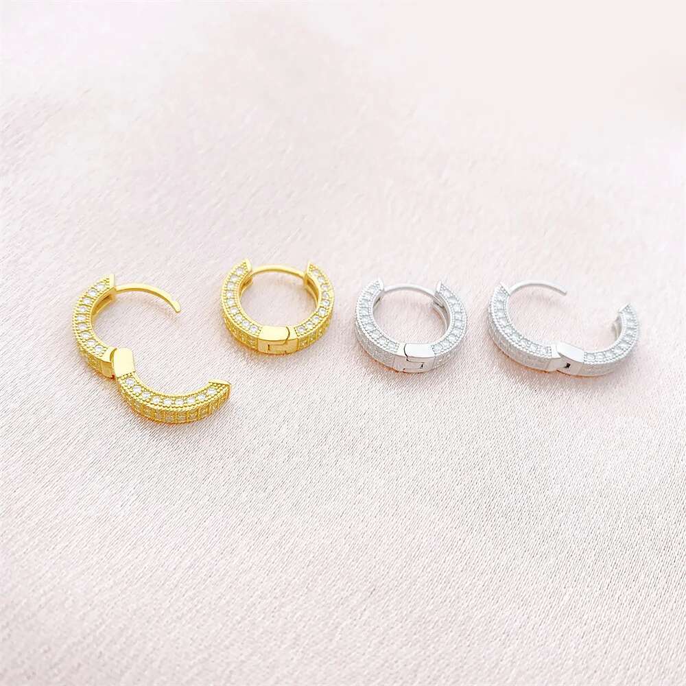 Full Moissanite Diamond Womens Earrings New Round Micro-Inlaid Earrings Hip Hop Simple Top Quality Earrings for Women Men