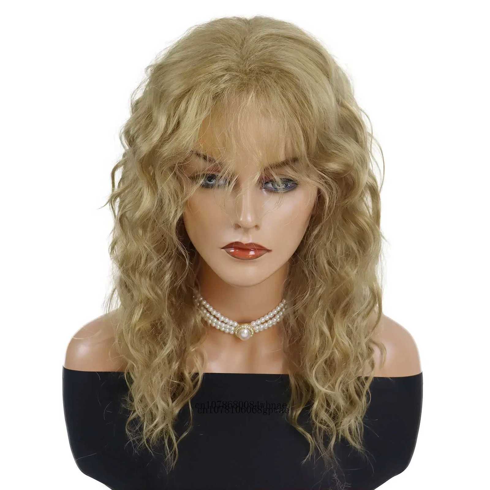 Synthetic Blonde Hair Long Wavy Wigs for Women Halloween Cosplay Wig with Bangs Natural Wave Mommy Wig Daily Use Heat ResistantT251111