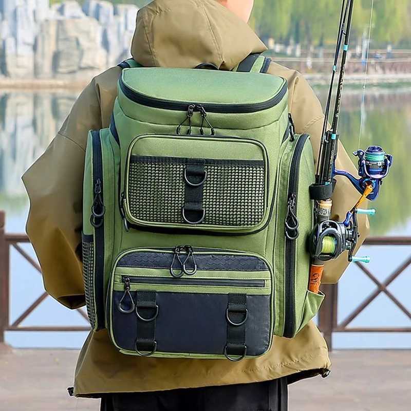 50L Fishing Rucksack with Rod Holders Fish Tackle Lure Organizer Storage Bagpack Outdoor Hunting Weist Bag Large Hiking Backpack Z250411
