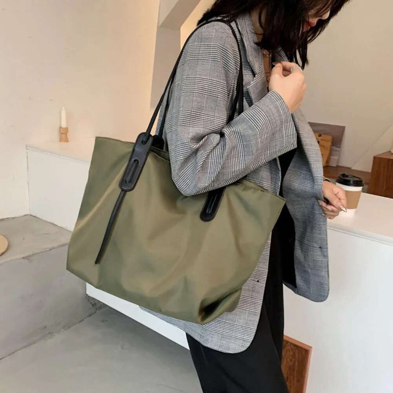 Shoulder Women Nylon With Zipper Underarm Solid Color Satchel Purse Oxford For Work Travel Shopping Shopper Bag
