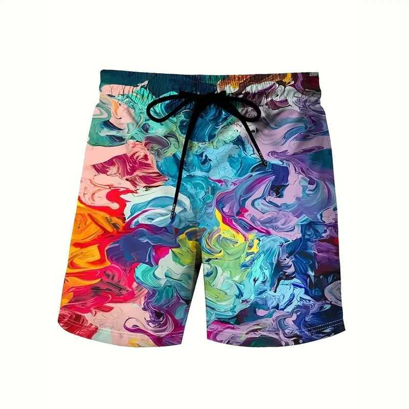 3D printed colorful neon light mens shorts landscape patterns beach shorts summer leisure street breathable swim trunksW250410