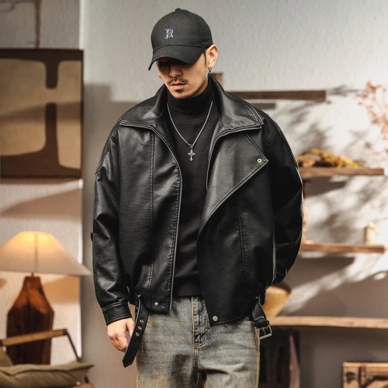 Winter Faux Fur Liner Leather Bomber Jacket Men Streetwear Fashion Loose Thicken Leather Casual Vintage Motorcycle Jacket Coat 251110
