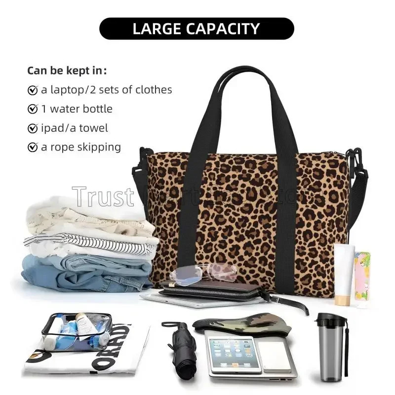 Leopard Printed Travel Duffel Bags Foldable Medium Weekender Overnight Carry on Bags for Women Waterproof Sport Gym Bag for Men 251110