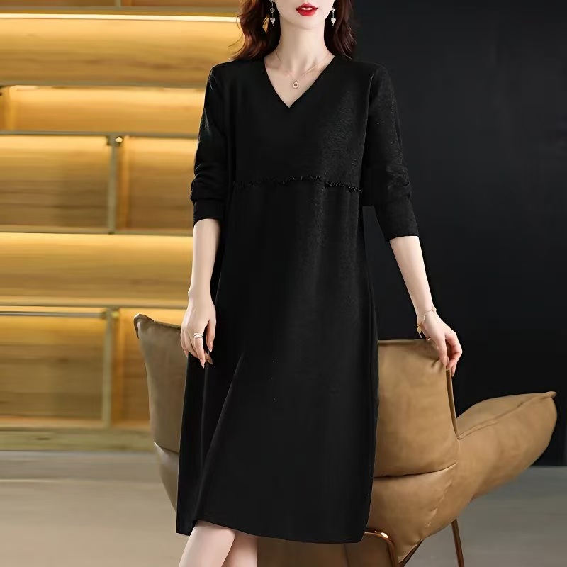 plus size women's new long sleeve high waist printed banquet dress mid-length skirt D02822