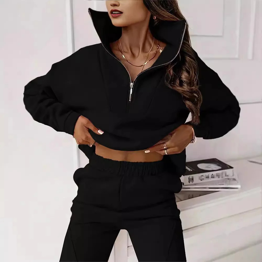 Autumn/Winter Casual 2-Piece Set Long Sleeve Sweatshirt Bell Bottoms Sports Suit Zippered Tracksuit Style 251106
