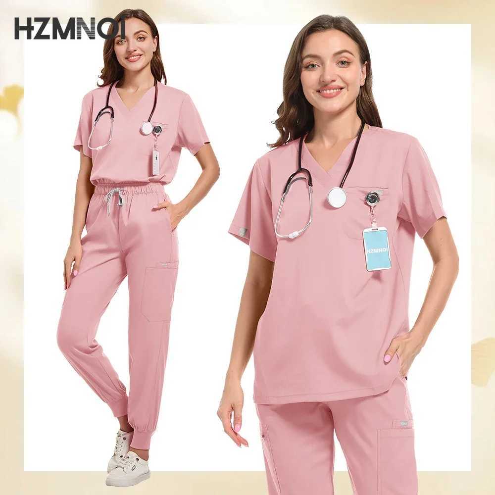 High End Unisex Nurse Scrub Set V-neck Short Slve Medical Workwear Beautiful Spa Sn Uniform Operating Room Overalls X250410