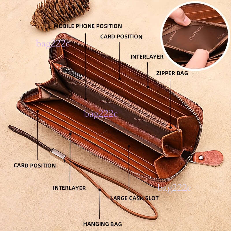 Banya Nu Long Men's Genuine Leather New Zipper Wallet N2040