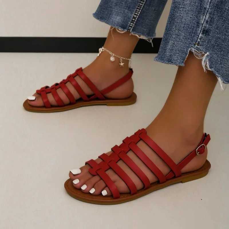 Womens flat shoes summer 2024 new Bohemian ethnic style soft sole N-slip large beach shoesXJ250410