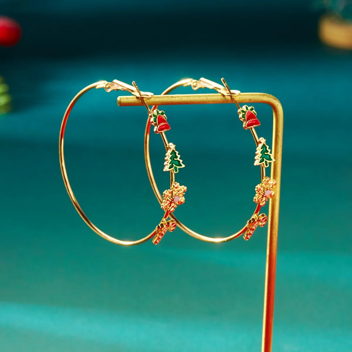 Holiday Round Hoop Drop Earrings Exaggerated Bell Tree Snowflake Crutch Dangle Christmas Jewelry Gifts For Women Men 251103