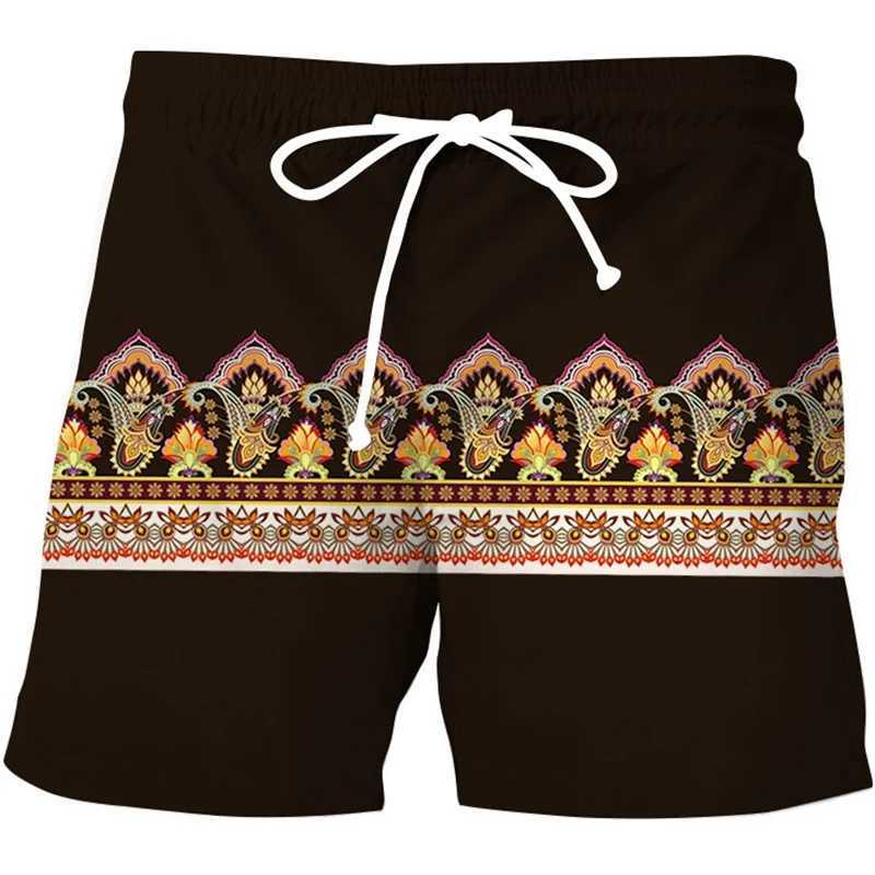 Colorful ethnic pattern beach shorts for men Exquisite 3D printed swimming shorts summer vacation shorts loose board shortsW250410